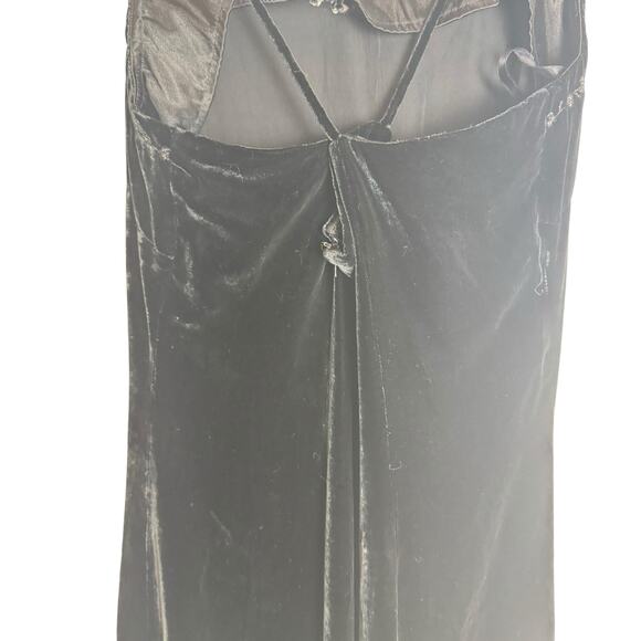 Vintage Y2K Black Velvet Maxi Dress Dark Feminine Goth Party Gown Spaghetti St - Picture 8 of 11